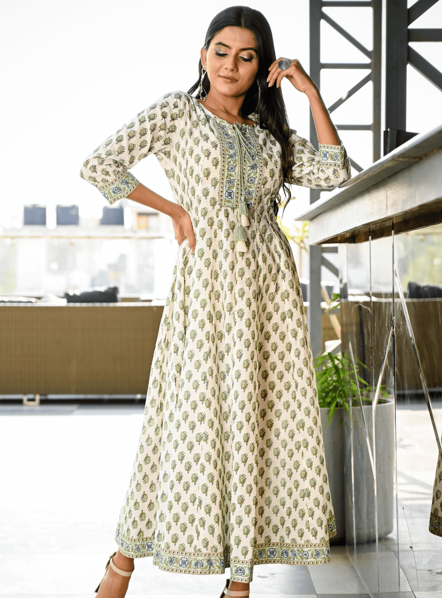 Women's White Handblock Dress