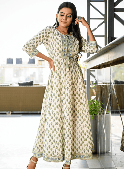 Women's White Handblock Dress