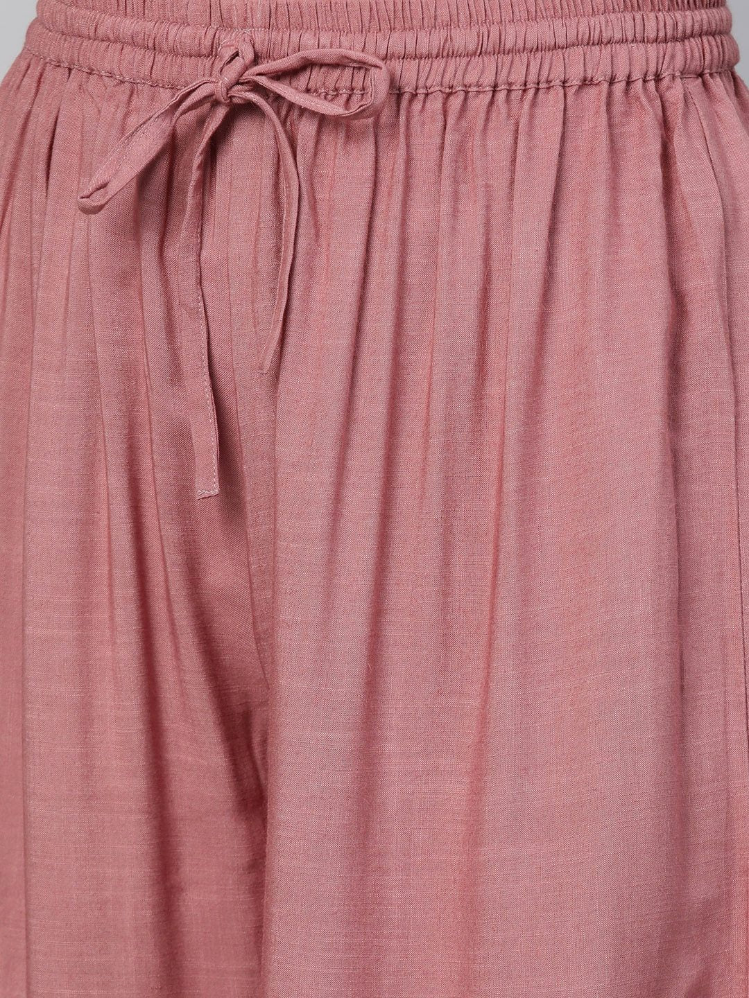 Women's  Mauve & Purple Embroidered Detail Kurta with Palazzos & Dupatta