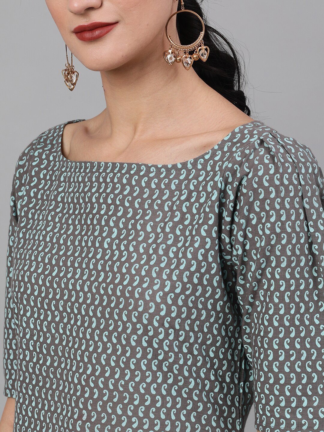 Women's  Grey & Blue Printed Kurta with Palazzos