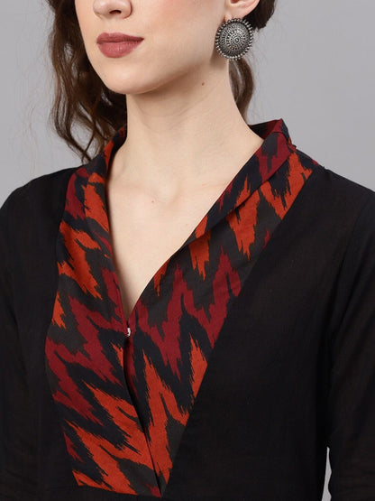Women's  Black & Maroon Yoke Design Kurta with Palazzos