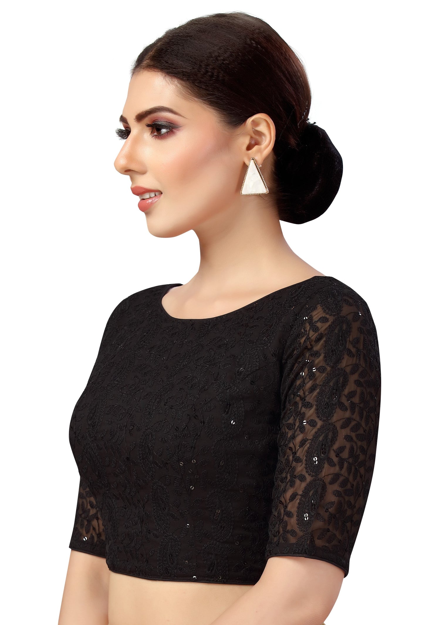 Women's Georgette Elbow Length Sleeves Chikankari Saree Blouse.