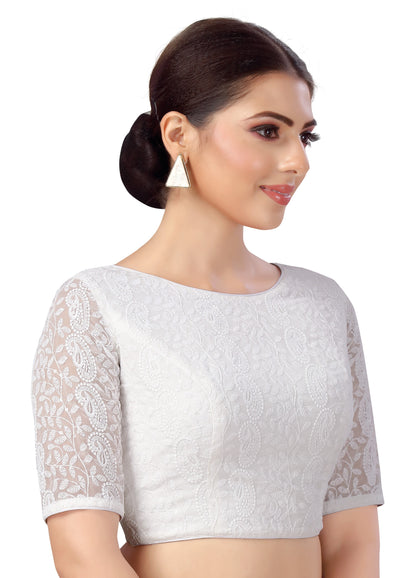 Women's Georgette Elbow Length Sleeves Chikankari Saree Blouse.