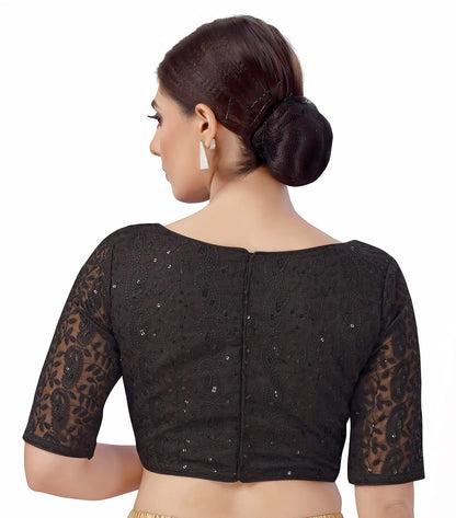 Women's Georgette Elbow Length Sleeves Chikankari Saree Blouse.