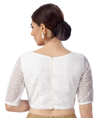 Women's Georgette Elbow Length Sleeves Chikankari Saree Blouse.