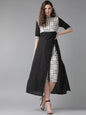 Women's  Black & White Yoke Design Kurta with Capri