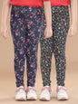 Girl's  Cotton Floral Printed Pack Of 2 Jeggings - S
