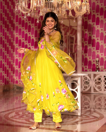 Women's Chamki Handpainted Organza Suit Set