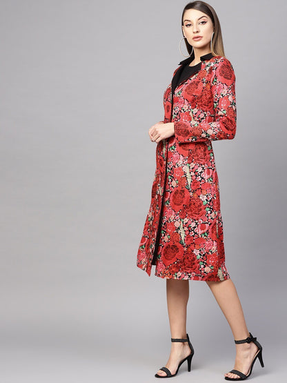 Women's  Red & Green Printed Ethnic Jacket