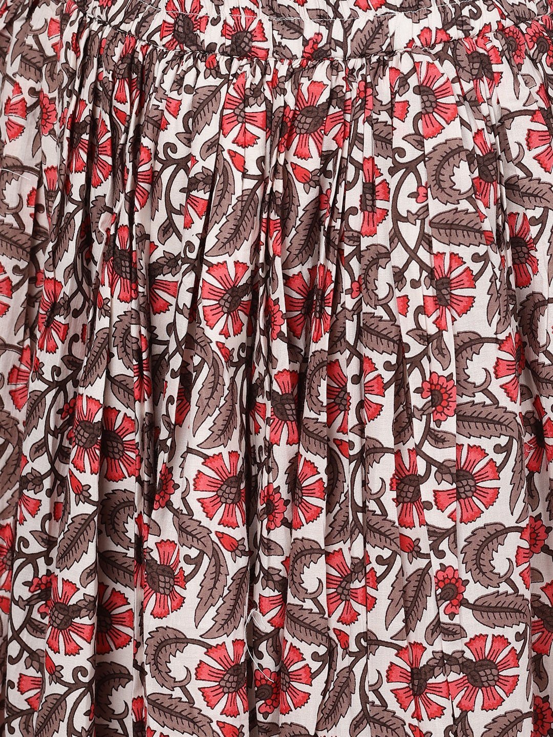 Women's  Off-White & Pink Printed Kurta with Skirt