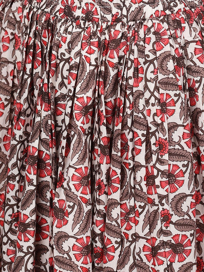 Women's  Off-White & Pink Printed Kurta with Skirt