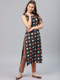 Women's  Navy Blue & Orange Printed Kurta with Trousers