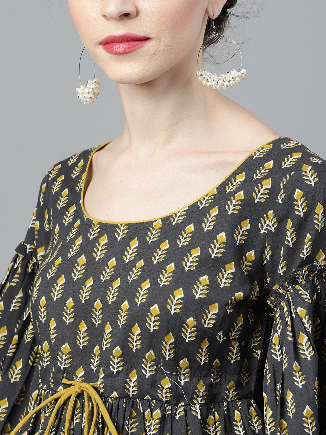 Women's Grey & Mustard Printed Tunic