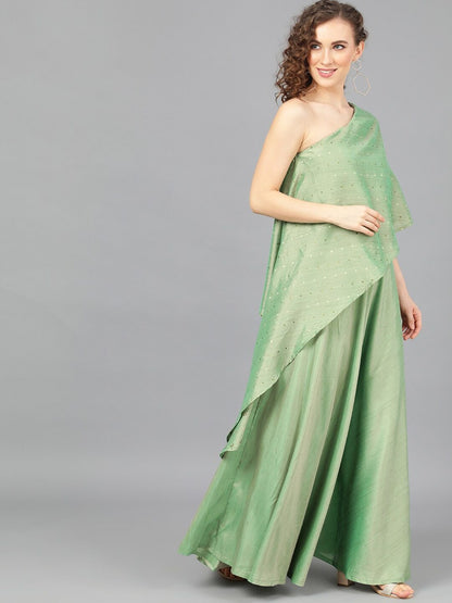 Women's Green Ready to Wear Lehenga with Cape Blous