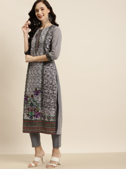 Women's Georgette Embroidered Straight Kurta Pant Dupatta Set