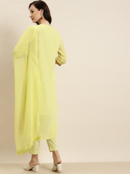 Women's Georgette Embroidered Straight Kurta Pant Dupatta Set