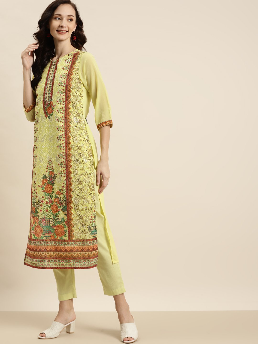 Women's Georgette Embroidered Straight Kurta Pant Dupatta Set