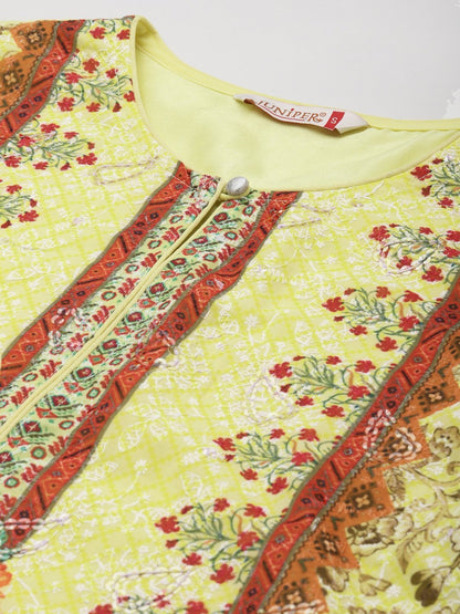 Women's Georgette Embroidered Straight Kurta Pant Dupatta Set