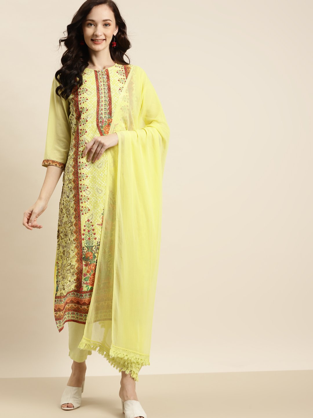 Women's Georgette Embroidered Straight Kurta Pant Dupatta Set