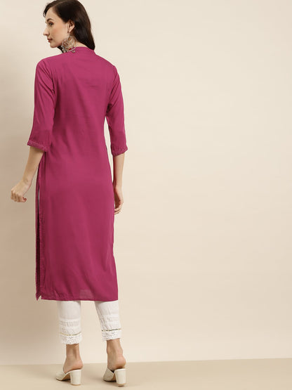Women's Rayon Embroidered Straight Kurta