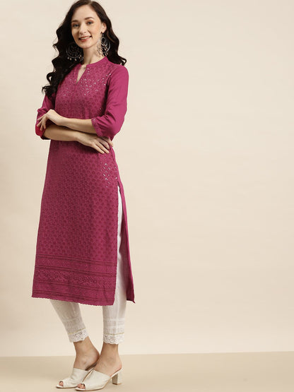 Women's Rayon Embroidered Straight Kurta
