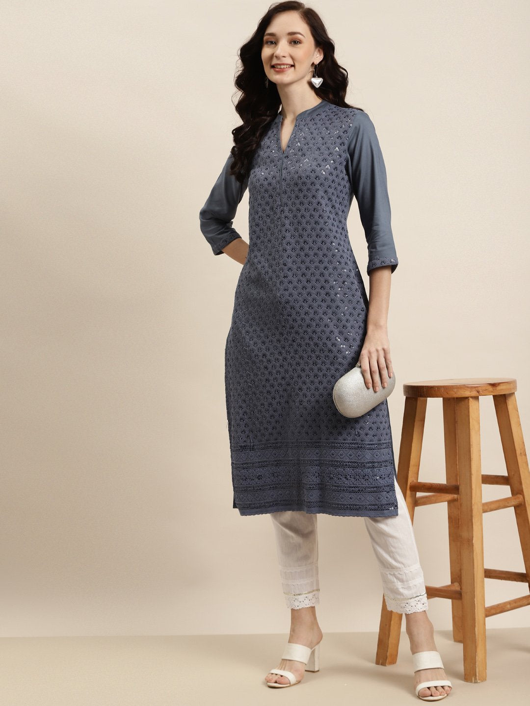 Women's Rayon Embroidered Straight Kurta