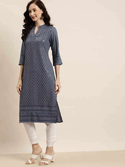 Women's Rayon Embroidered Straight Kurta