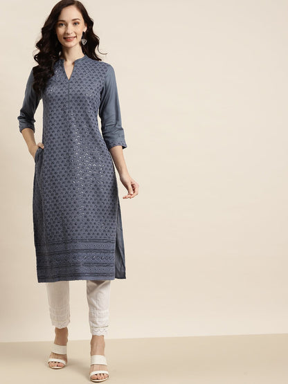 Women's Rayon Embroidered Straight Kurta