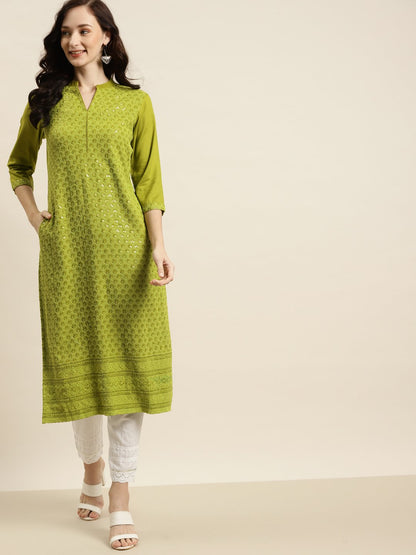 Women's Chanderi Silk Gold Foil Print Anarkali Kurta with Shantoon Inner