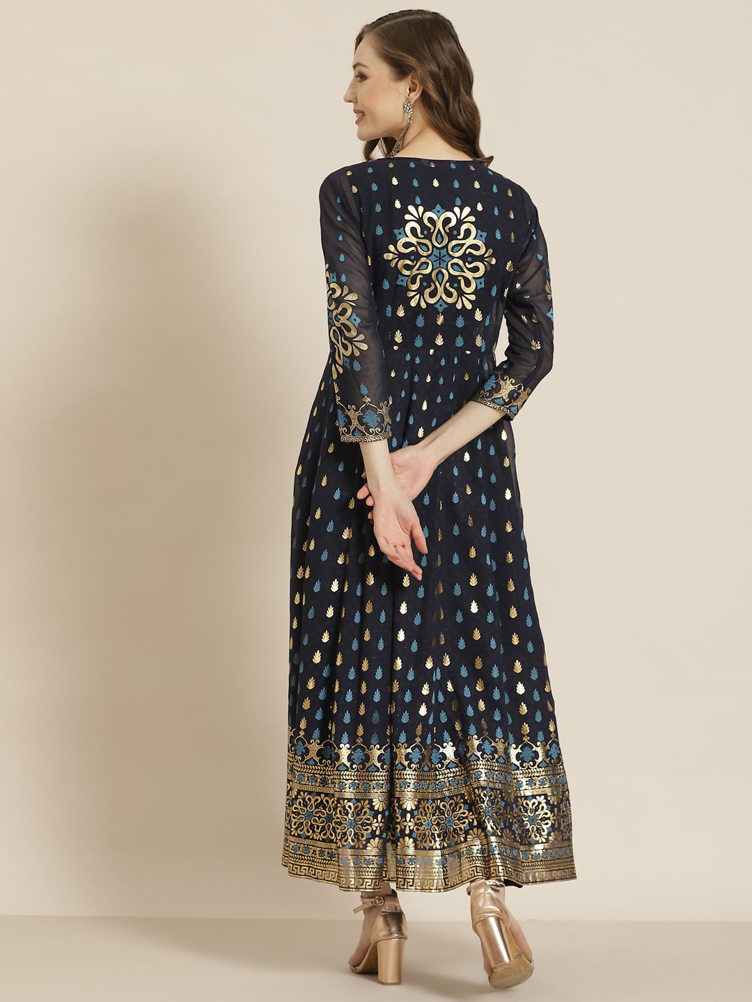 Women's Navyblue Georgette Jacket Style 2 Pc Dress