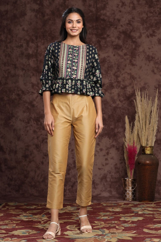 Women's Gold Poly Silk Solid Straight Pants