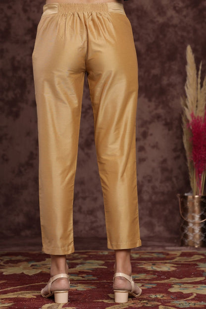 Women's Gold Poly Silk Solid Straight Pants