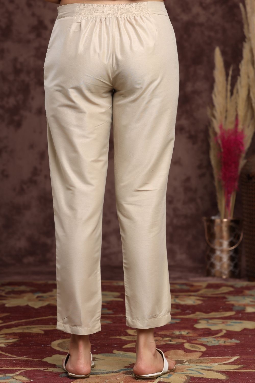 Women's Sandgrey Poly Silk Solid Straight Pants