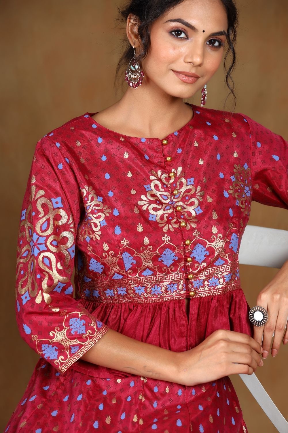 Women's Burgundy Shantoon Printed Lehenga Choli Set