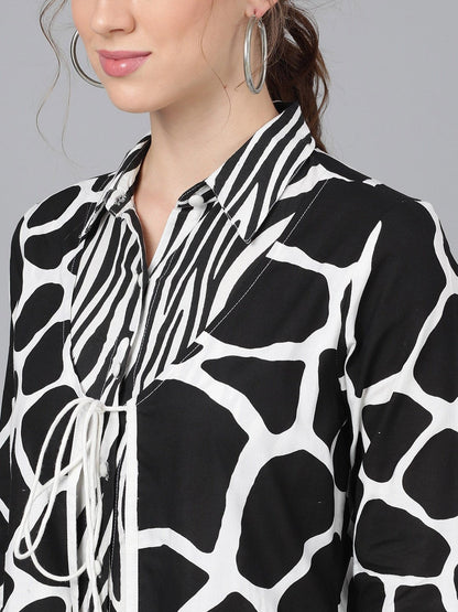 Women's  Black & White Printed A-Line Dress