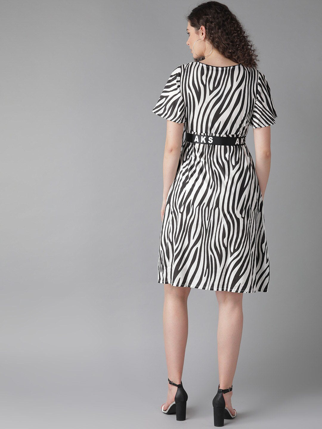 Women's  White & Black Animal Printed Wrap Dress