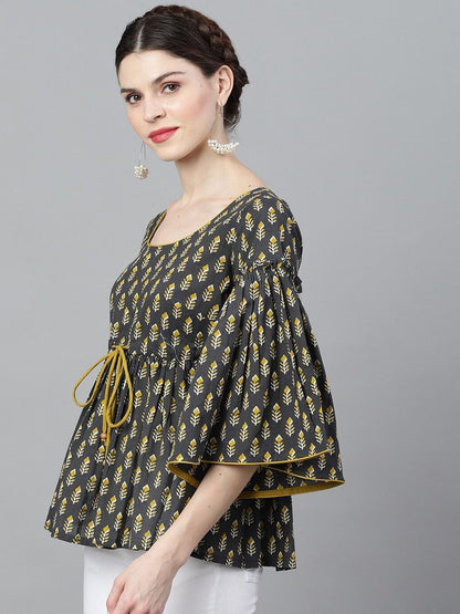Women's Grey & Mustard Printed Tunic