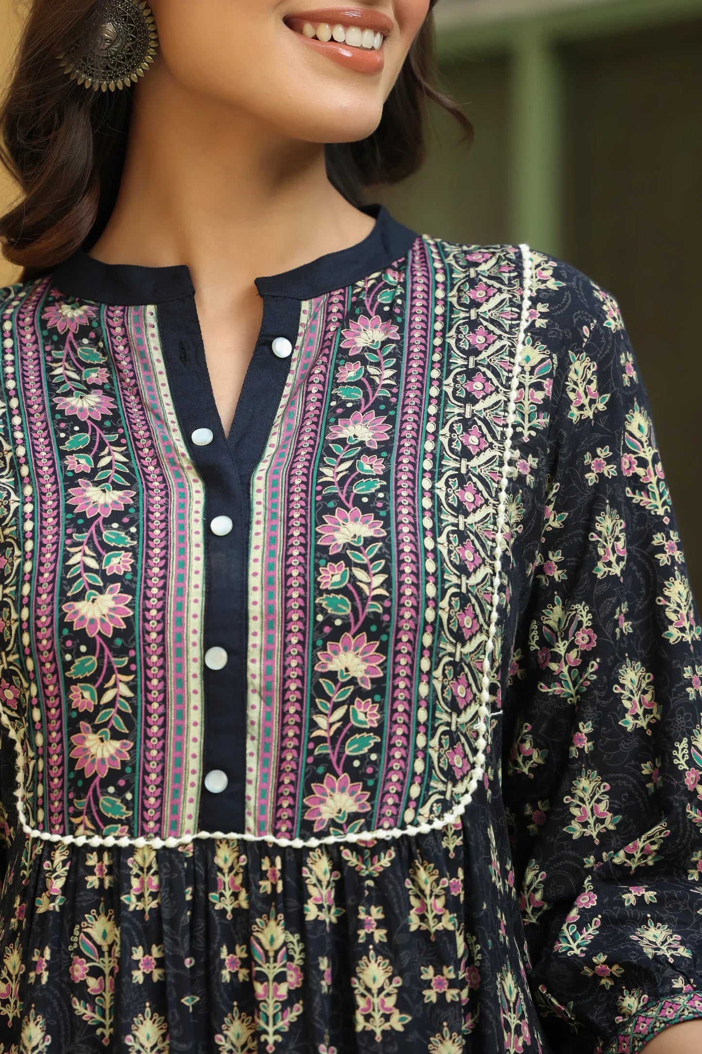 Women's Darkblue Rayon Printed A-line Dress