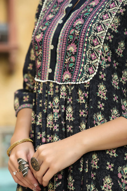 Women's Darkblue Rayon Printed A-line Dress