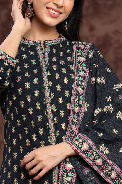 Women's Darkblue Rayon Printed A-Line Kurta Sets