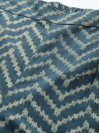 Women's  Teal Blue & Golden Printed Straight Palazzos