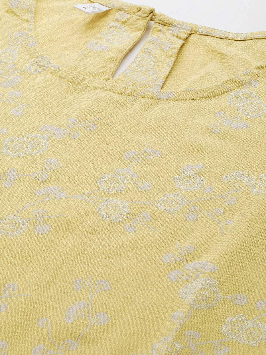 Women's  Yellow & White Floral Print Straight Kurta