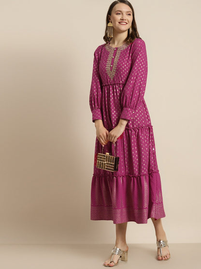 Women's Poly Rayon Printed Tiered Dress