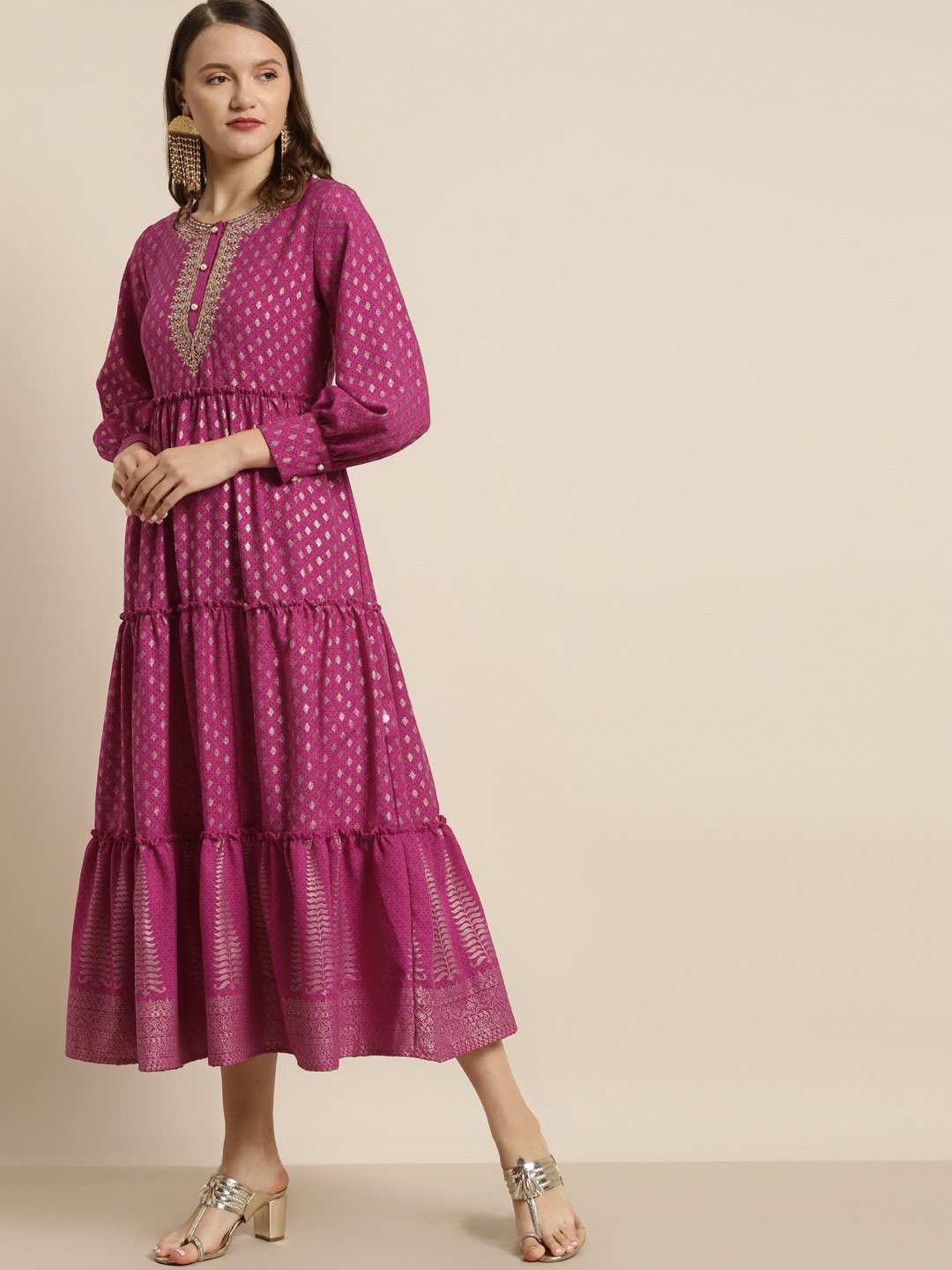 Women's Poly Rayon Printed Tiered Dress