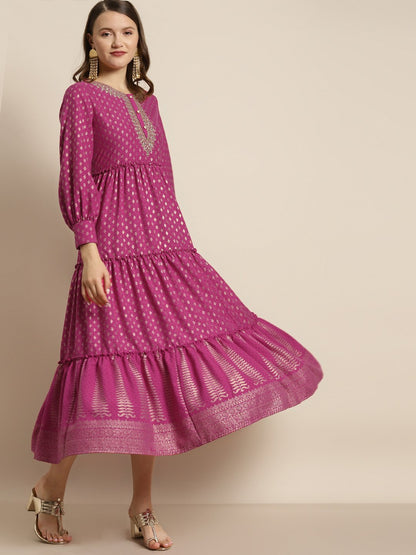 Women's Poly Rayon Printed Tiered Dress