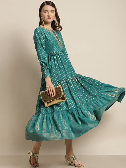 Women's Poly Rayon Printed Tiered Dress