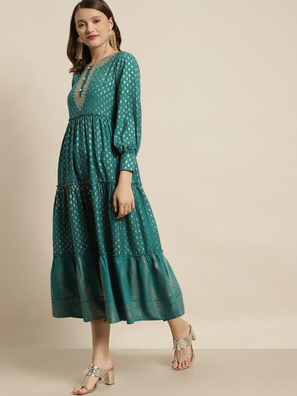 Women's Poly Rayon Printed Tiered Dress