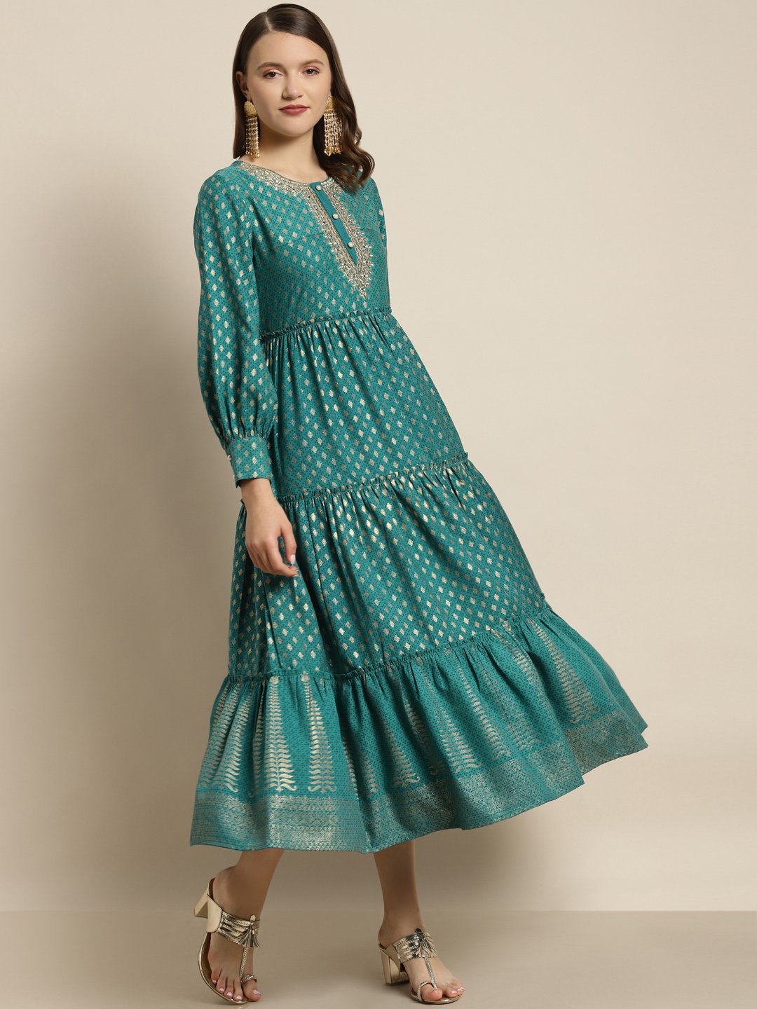Women's Poly Rayon Printed Tiered Dress