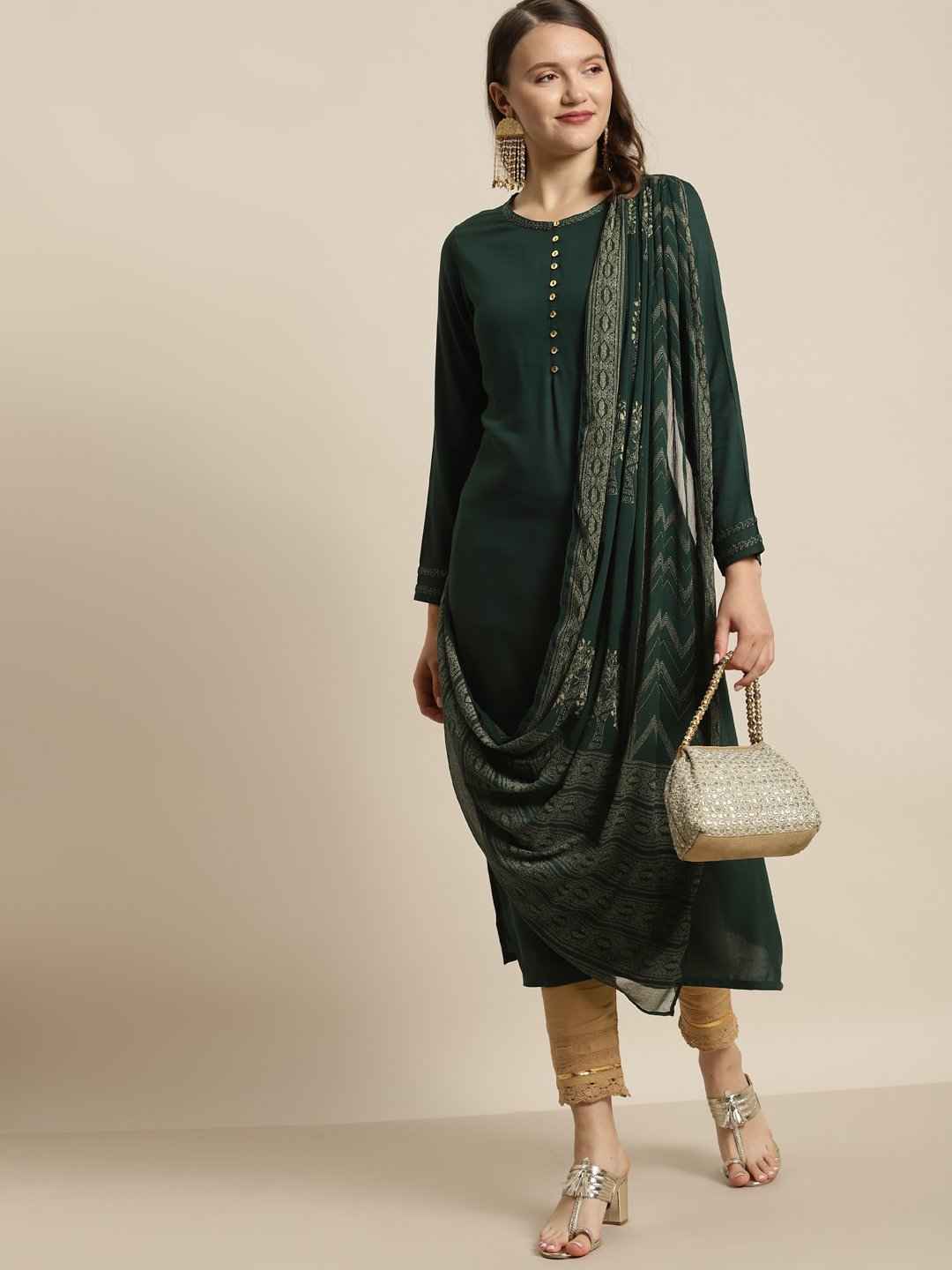 Women's Rayon Kurta with Chiffon Drape