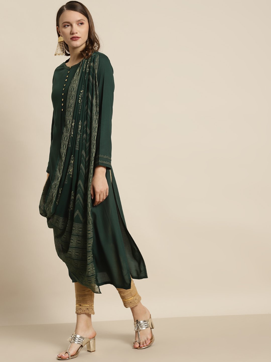 Women's Rayon Kurta with Chiffon Drape